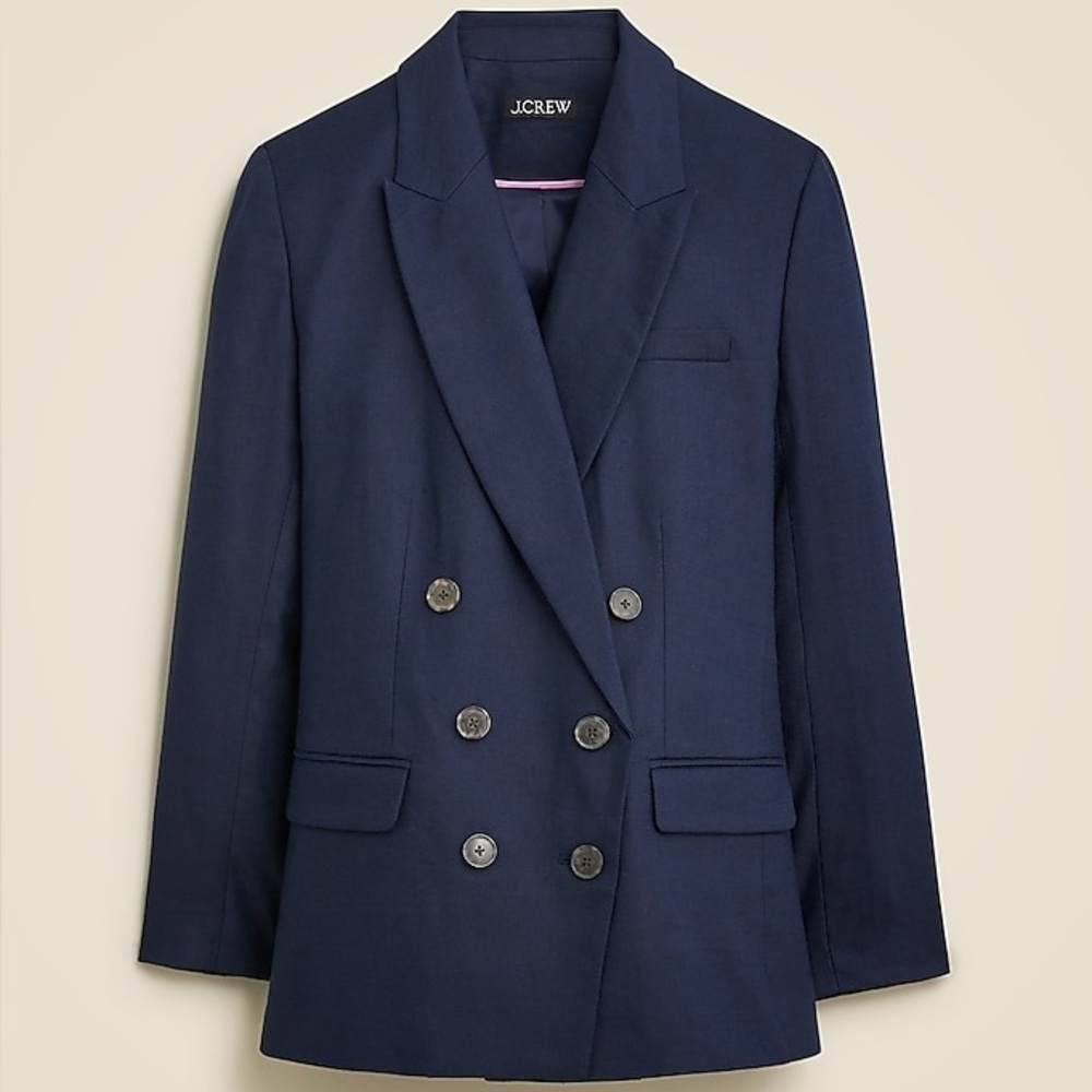 J Crew Double-breasted blazer in stretch linen blend BZ864